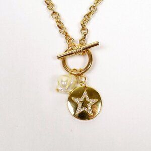 new in box! charm necklace link chain toggle clasp pearl disc star pendant